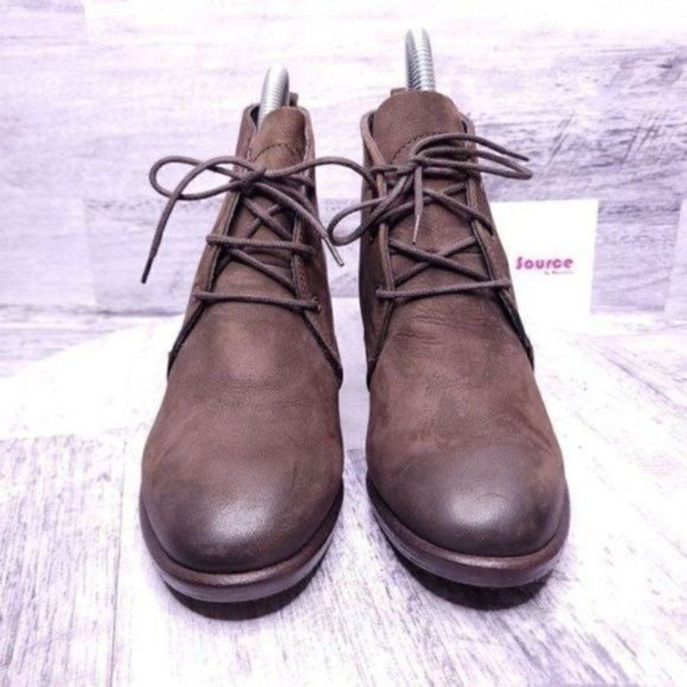 Barney's New York Leather Italian Heeled Oxford Boot Brown sz 36 Women's sz 5.5 - Picture 2 of 8